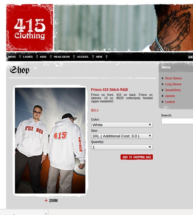 At 415clothing.com, lovers of the old 415 area code can order items from their favorite clothing line.