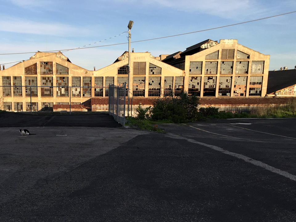 Old abandoned factory buildings are dominating the landscape in the Dogpatch neighborhood in San Francisco.