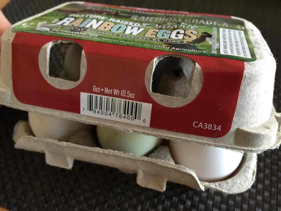 Half a dozen eggs from happy hens cost a whopping five Dollars.