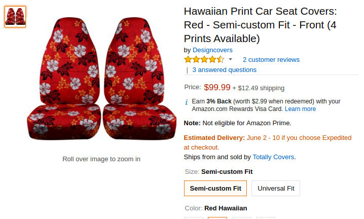 Amazon führt hawaiianische Sitzbezüge für's Auto.