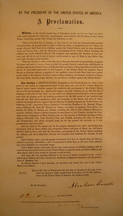 Die erste Executive Order von Abraham Lincoln zur Befreiung der Sklaven. Quelle: Wikipedia