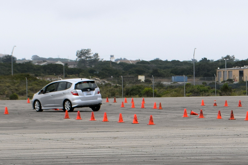 Our Honda Fit is performing an evasive maneuver.