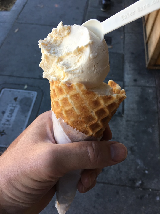 Ice cream from the hipster shop is expensive, but it tastes very good.