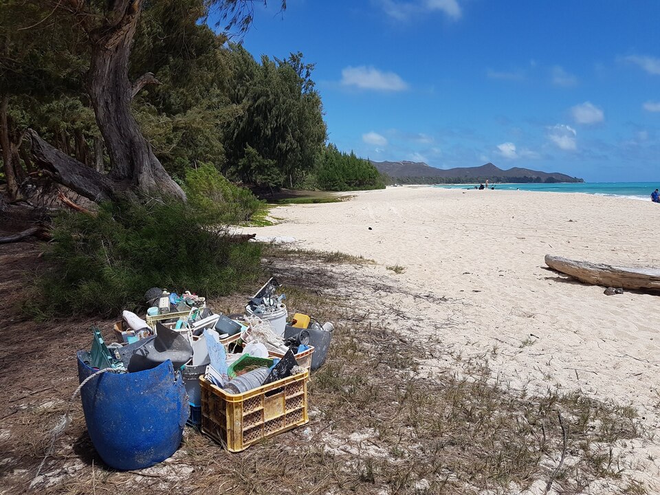 Im Tropenparadies Hawaii schwemmt der Ozean Plastikmüll an, den die Anwohner regelmäßig einsammeln.