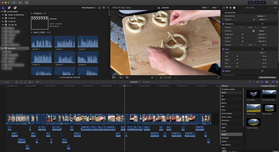 Ein kompliziertes Brezelvideo in Final Cut Pro.