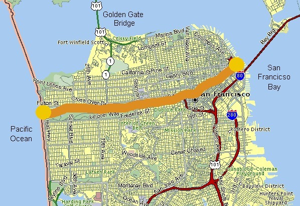 Die Rennstrecke des Bay-To-Breakers-Laufs quer durch San Francisco.