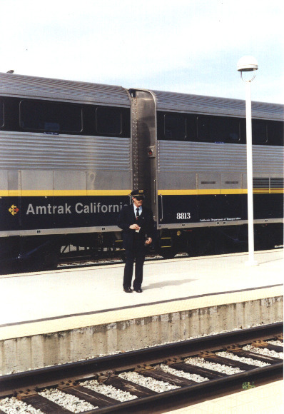 At the train station in Oakland, where the Amtrak train from Seattle to Los Angeles passes through.