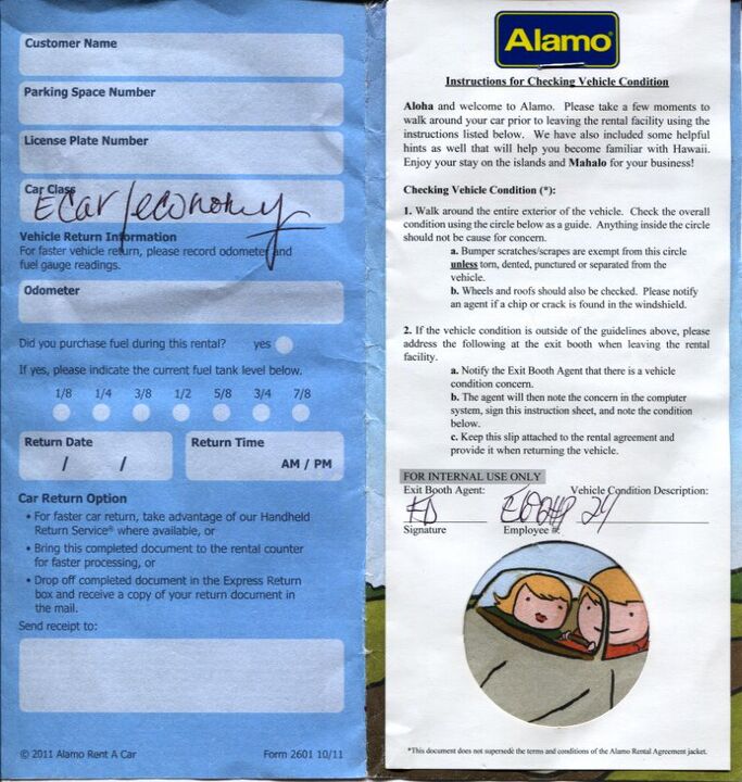 Die Autovermietungsfirma Alamo verpflichtet den Fahrer, nur Schrammen, die größer als dieser Kreis sind, zu melden.