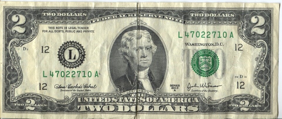 Gibt es tatsächlich: Den 2-Dollar-Schein.