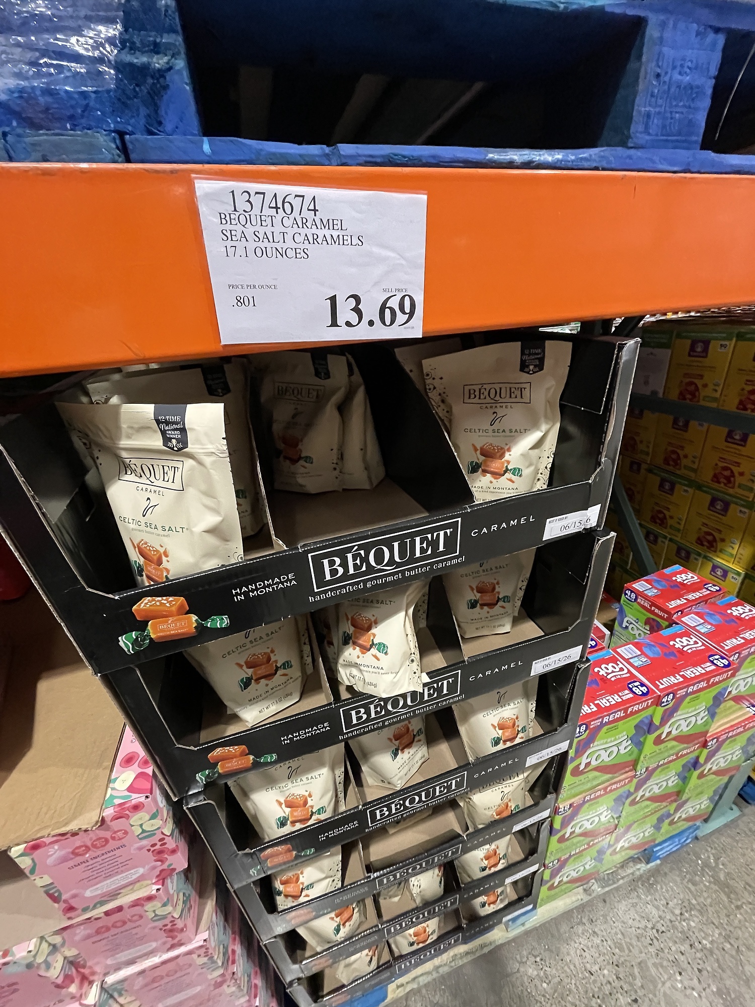 A tasty caramel treat on the shelf at Costco.